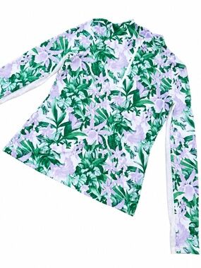 Tommy Bahama Floral Half Zip Long Sleeve Performance Top Size S